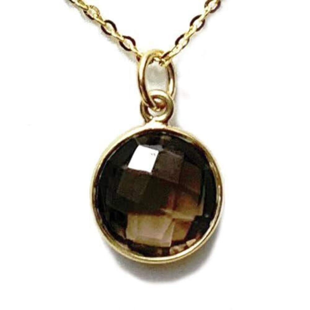 7141 Smoky Quartz Necklace, Brown Natural Faceted Round Gemstones, 18k